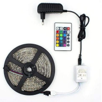 Fita LED RGB 3528 Rolo 5 Metros Controle Remoto + Fonte